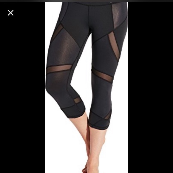 CALIA by Carrie Underwood Pants - CALIA Black Shine Pieced Capri Leggings